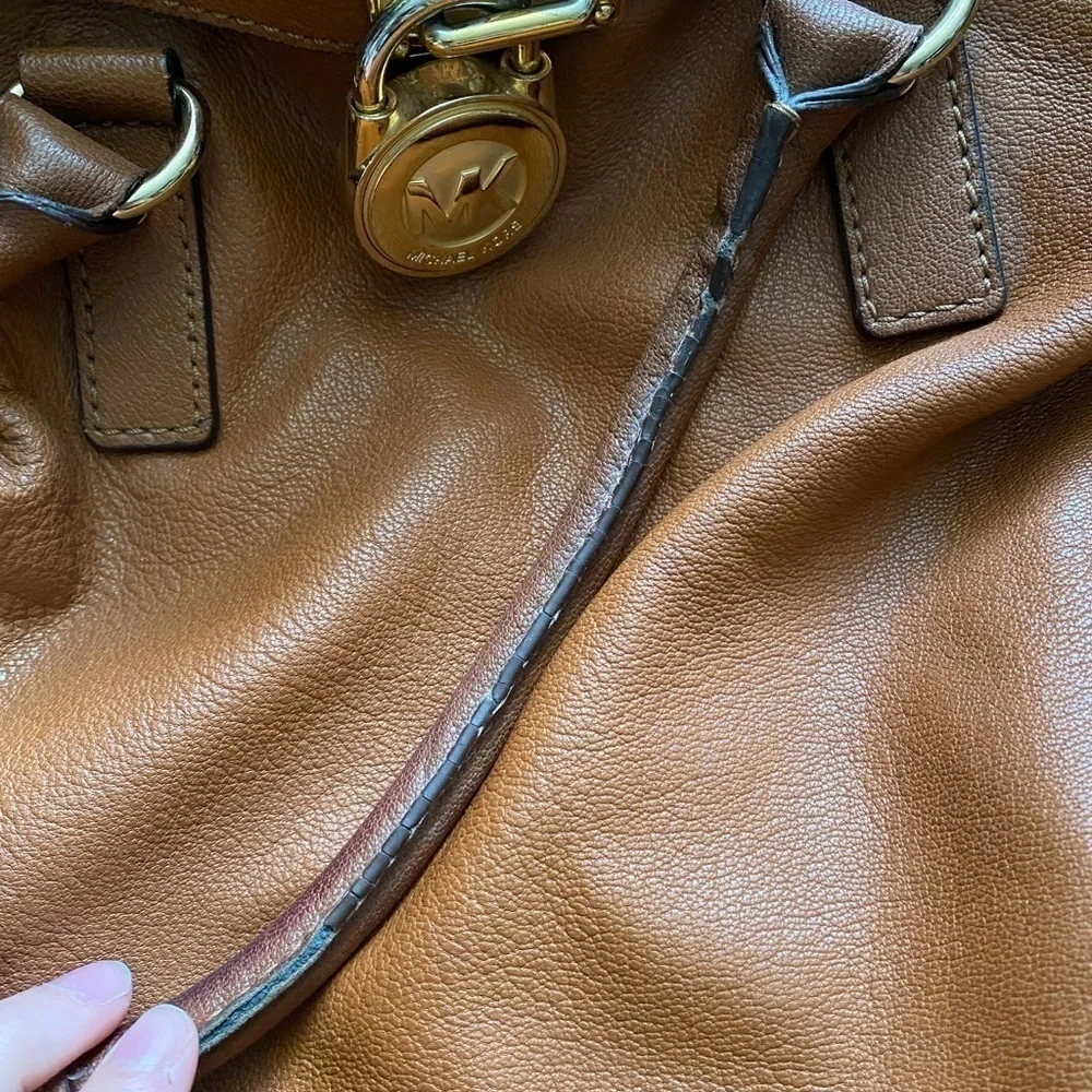 Michael Kors- 100% Brown Leather Large Hamilton Hand Bag with Gold Metal